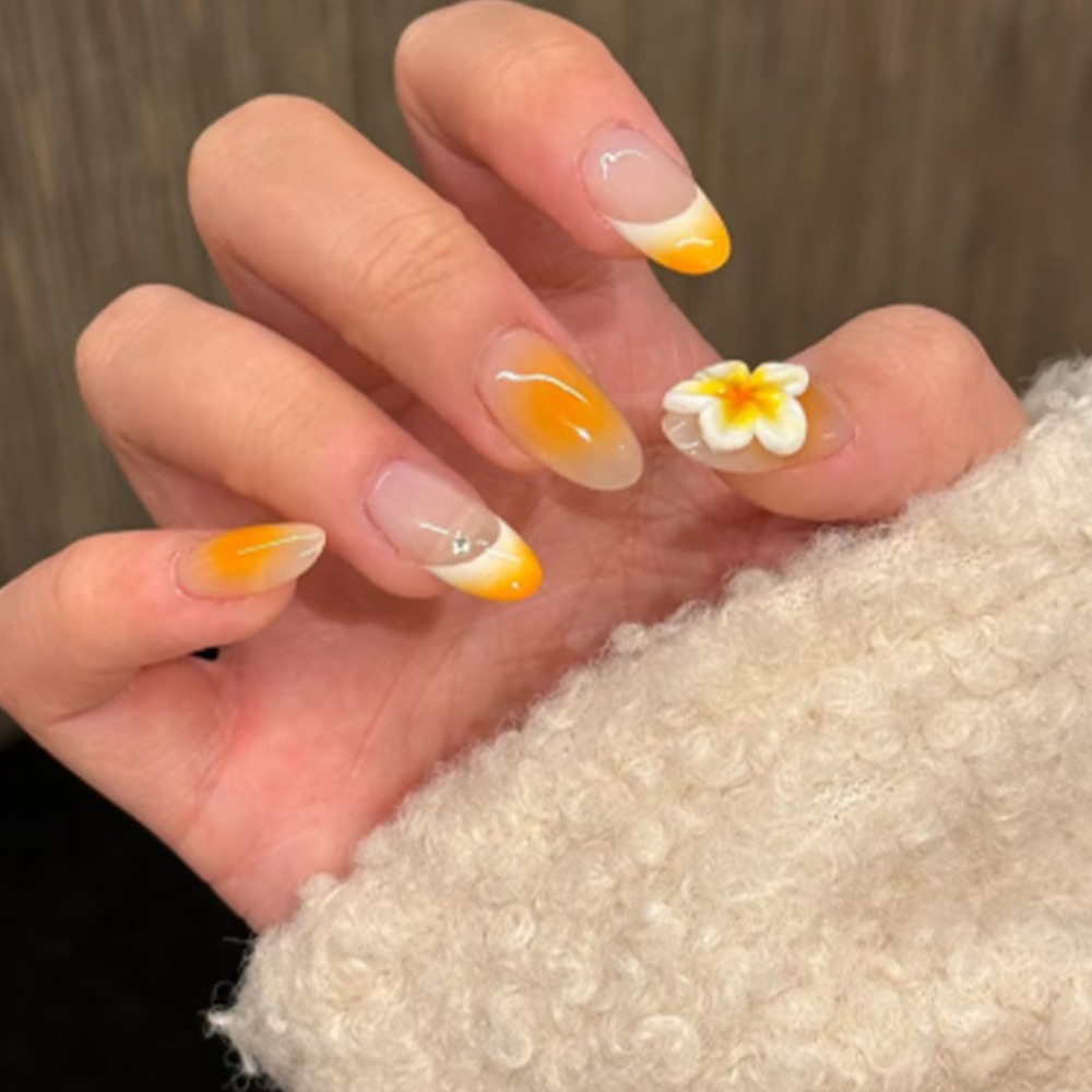 Nail Art Yellow - 24개입 프레스온 네일, 중간 길이 아몬드
