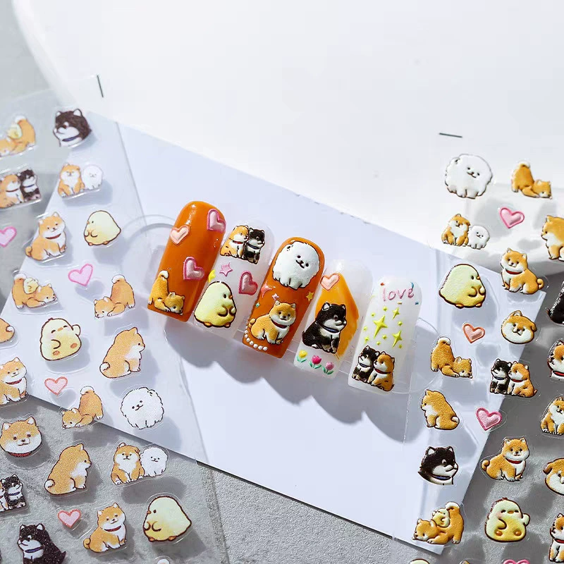 Nail Art Yellow - 귀여운 만화 노란 오리 & 강아지