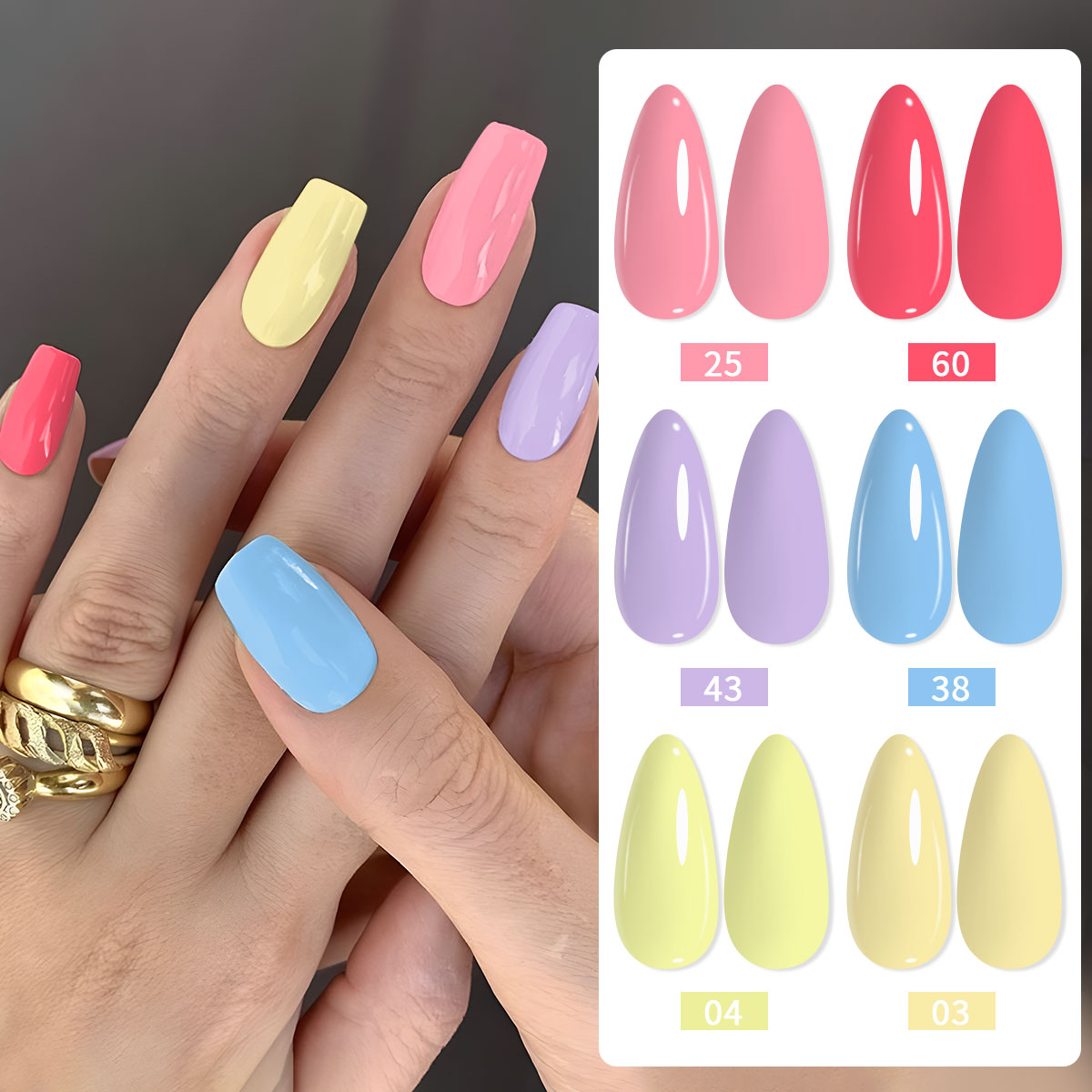 Nail Art Yellow - 6종 네일 폴리시 세트, 핫핑크, 연보라,