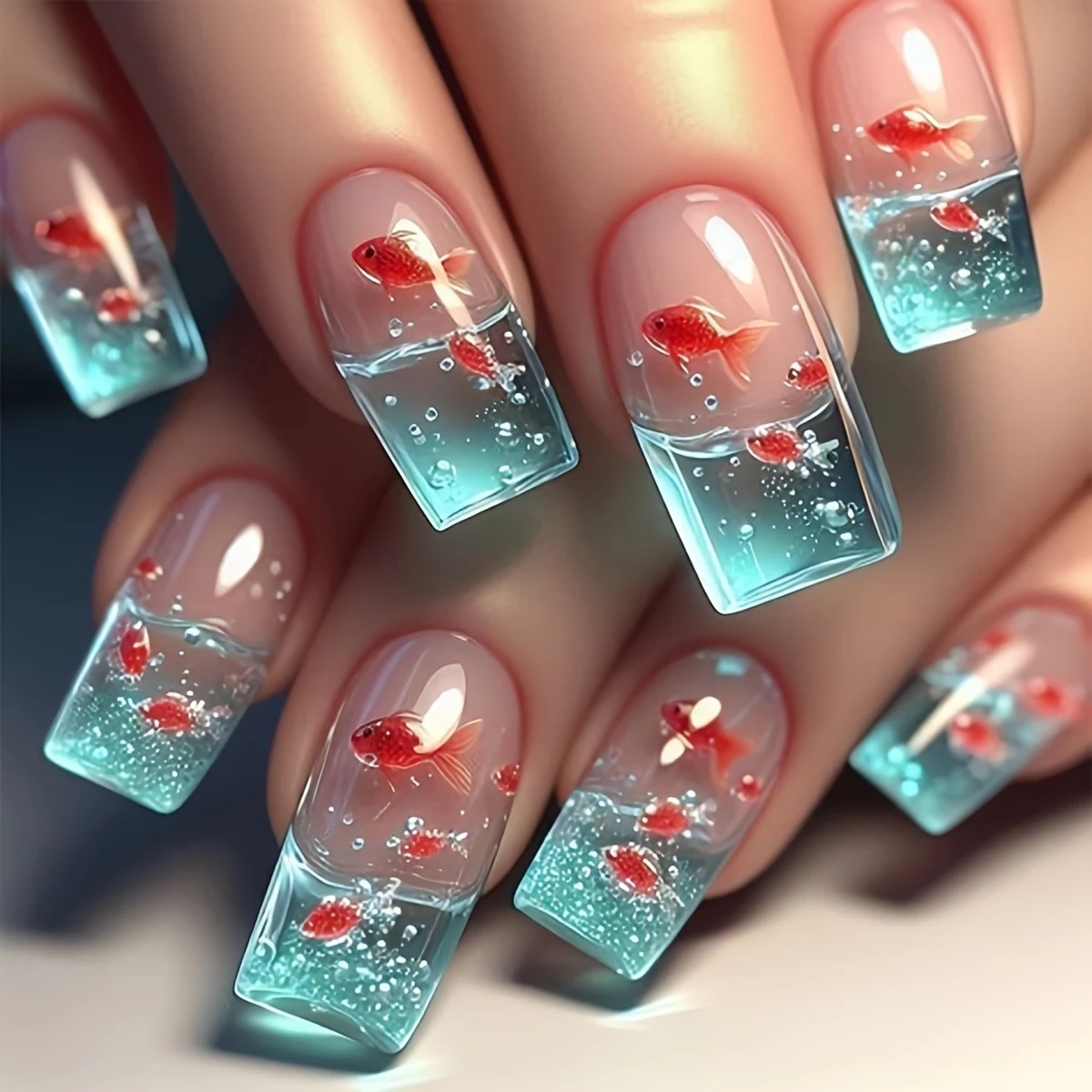 Nail Art Yellow - 여성용 중간 길이 사각형 페이크 네일,