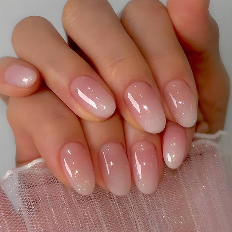 Nail Art Ombre Pink - 24Pcs 손톱에 타원형 짧은 핑크 프레스
