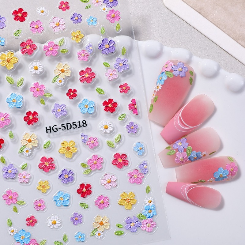 Nail Art Home Service - 다채로운 꽃잎 네일 장식, 3D 꽃