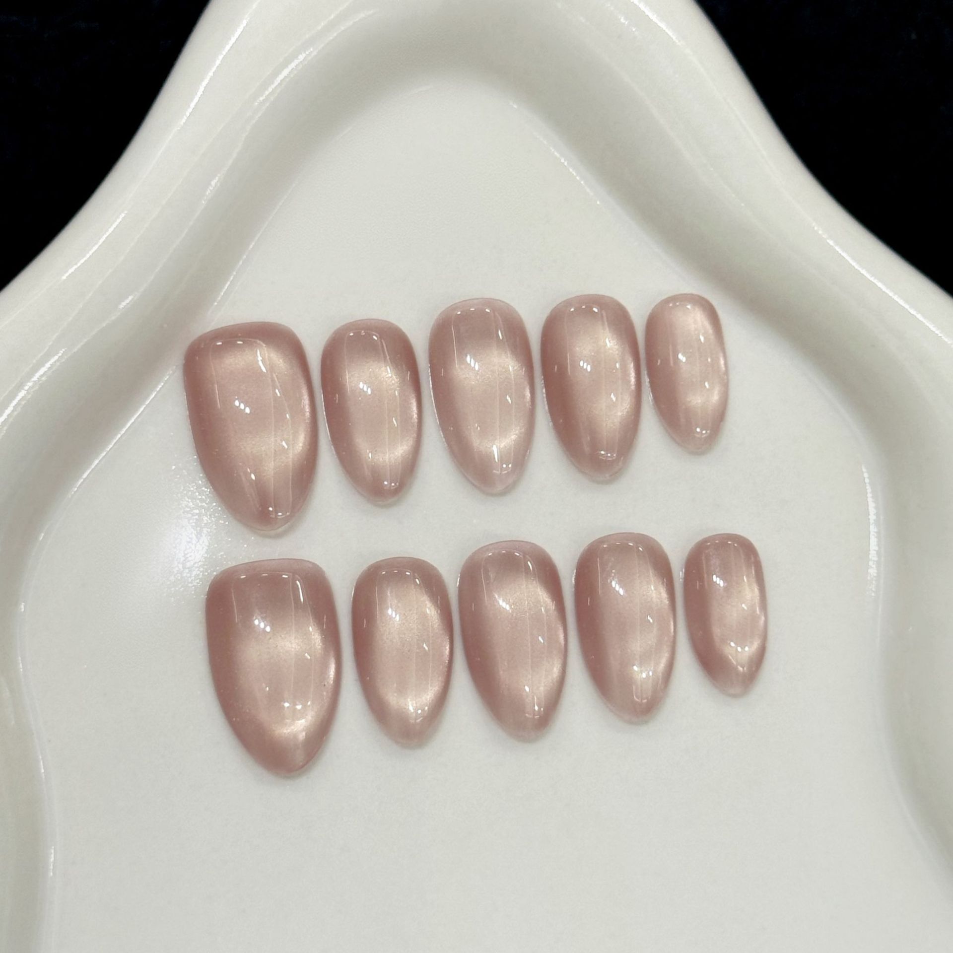 Nail Art Cat Eye - 10개 수제 프레스온 네일 솔리드 컬러