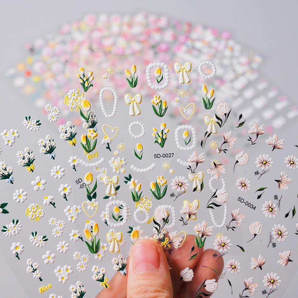 Nail Art Yellow - 1pcs 5D 양각 튤립 꽃 네일