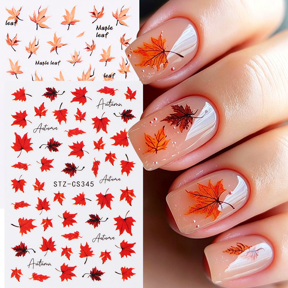 2pcs 수채화 오렌지 레드 메이플 리프 네일 아트 스 - Nail Art Orange 리뷰 및 가격