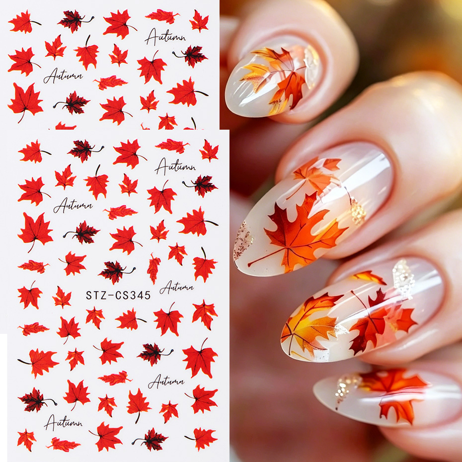 2pcs 수채화 오렌지 레드 메이플 리프 네일 아트 스 - Nail Art Orange 리뷰 및 가격