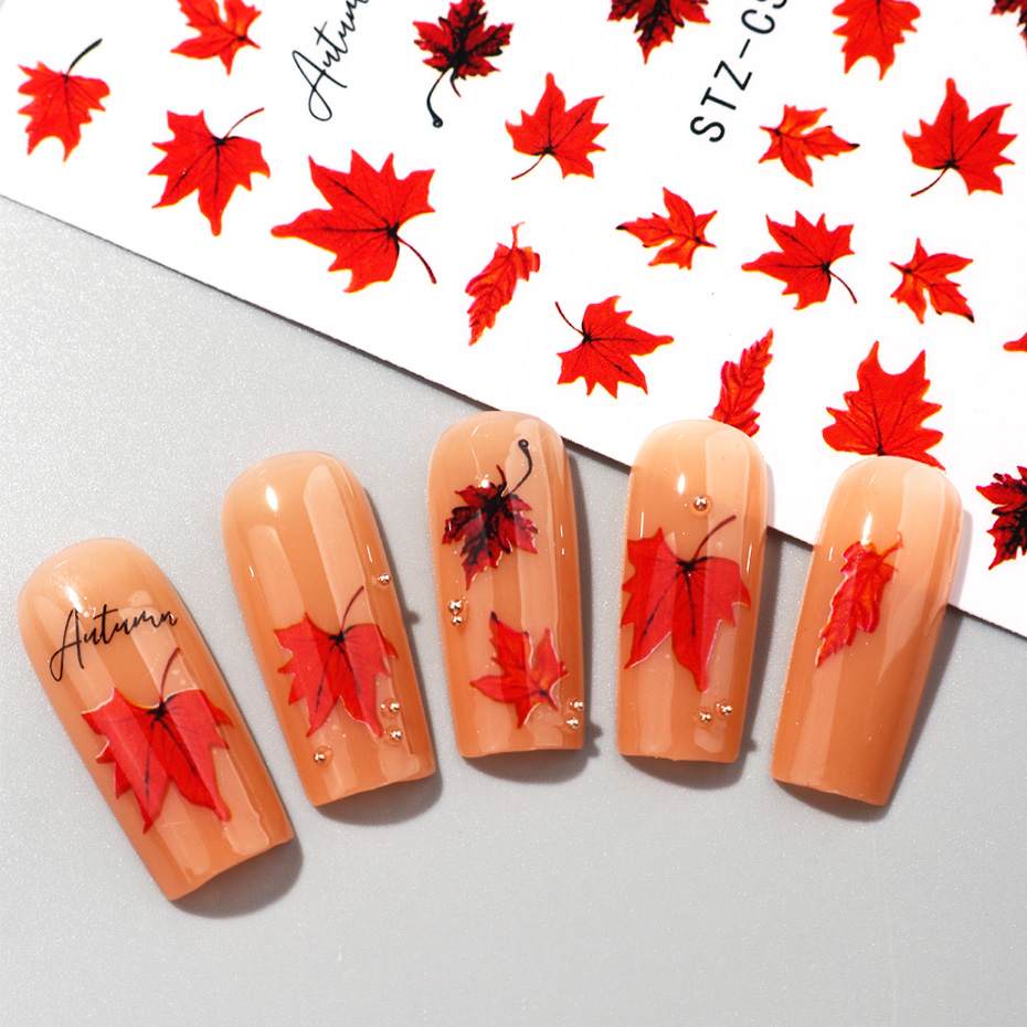 2pcs 수채화 오렌지 레드 메이플 리프 네일 아트 스 - Nail Art Orange 리뷰 및 가격