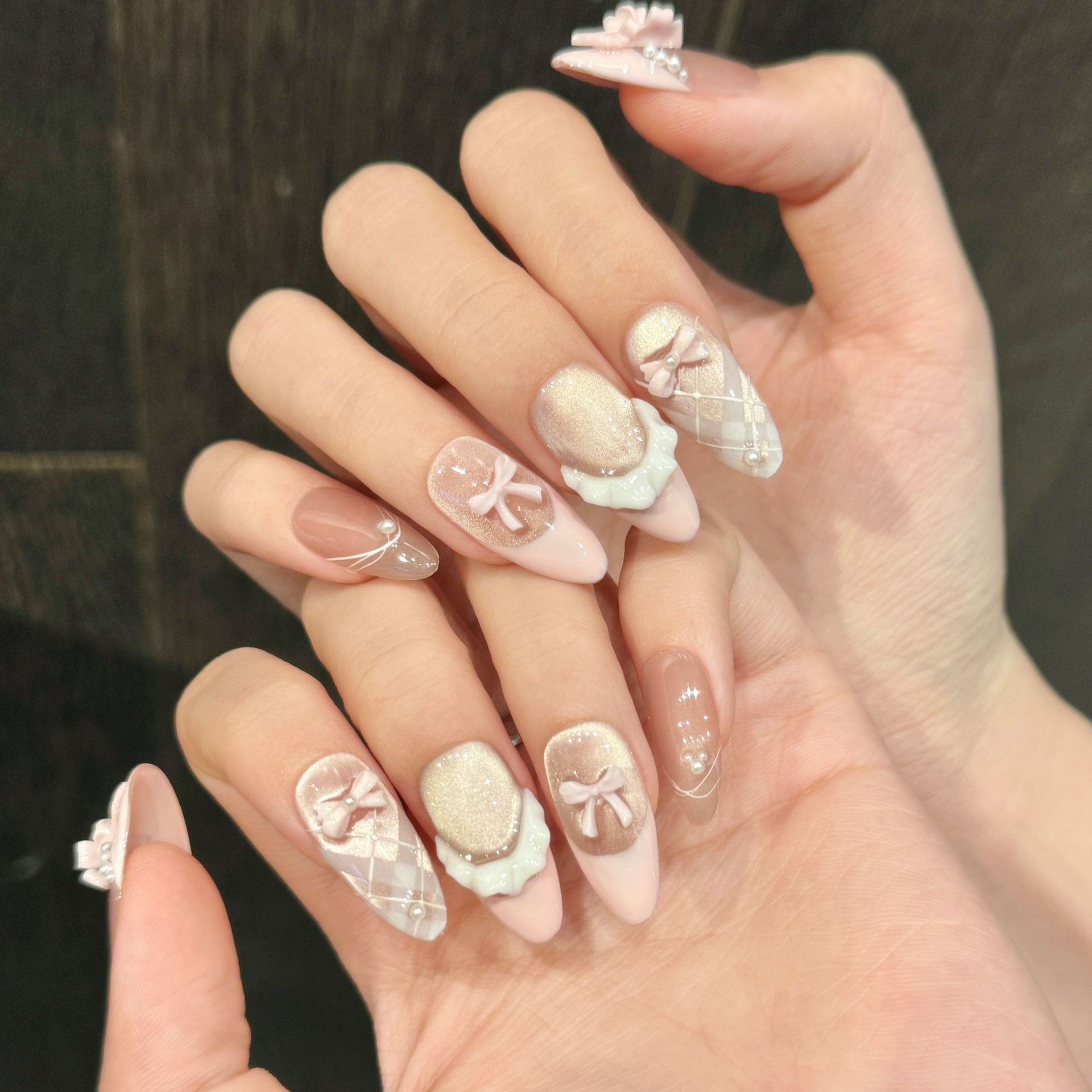 10pcs 손톱에 수제 프레스 프랑스 고양이 눈 핑크  - Nail Art Cat Eye 리뷰 및 가격