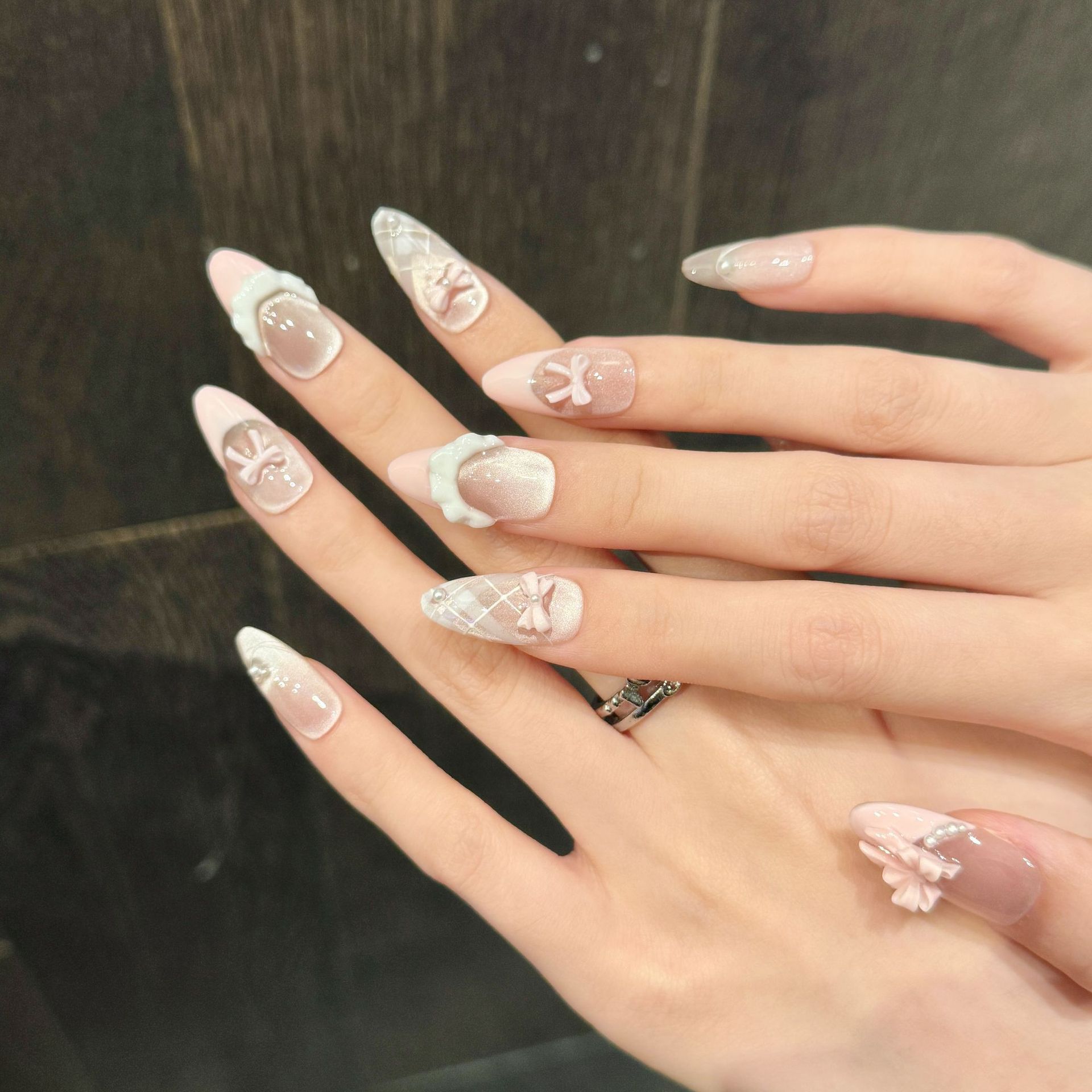 10pcs 손톱에 수제 프레스 프랑스 고양이 눈 핑크  - Nail Art Cat Eye 리뷰 및 가격