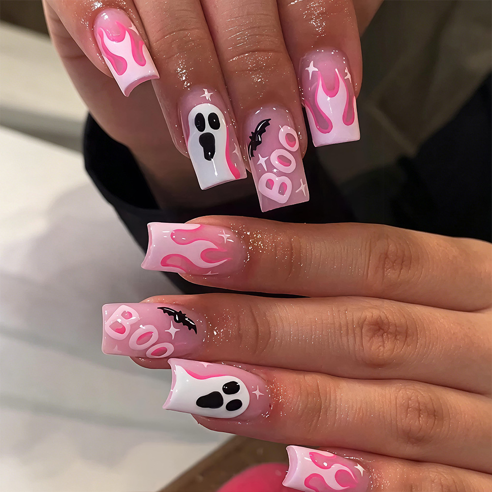 24개 할로윈 프레스온 네일 핑크 귀여운 유령 거미줄  - Nail Art Jelly 리뷰 및 가격