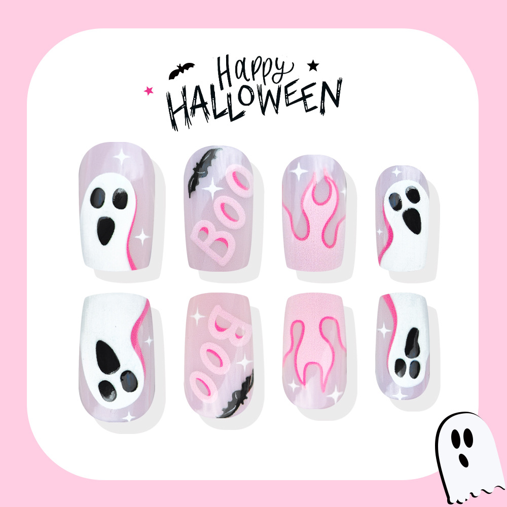 24개 할로윈 프레스온 네일 핑크 귀여운 유령 거미줄  - Nail Art Jelly 리뷰 및 가격