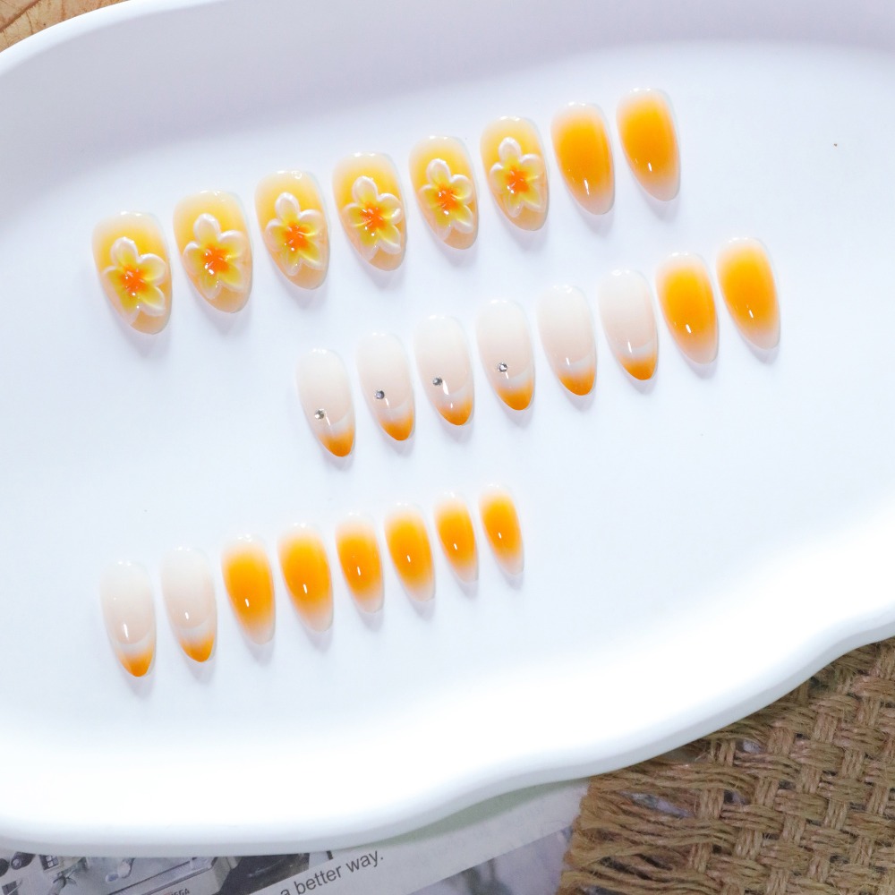 24개입 프레스온 네일, 중간 길이 아몬드 모양 인조  - Nail Art Yellow 리뷰 및 가격