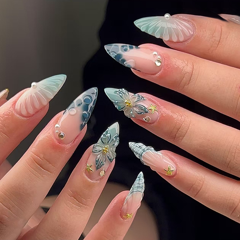 24개입 착용 가능한 프레스온 네일 세트 그라데이션 블 - Nail Art Love 리뷰 및 가격
