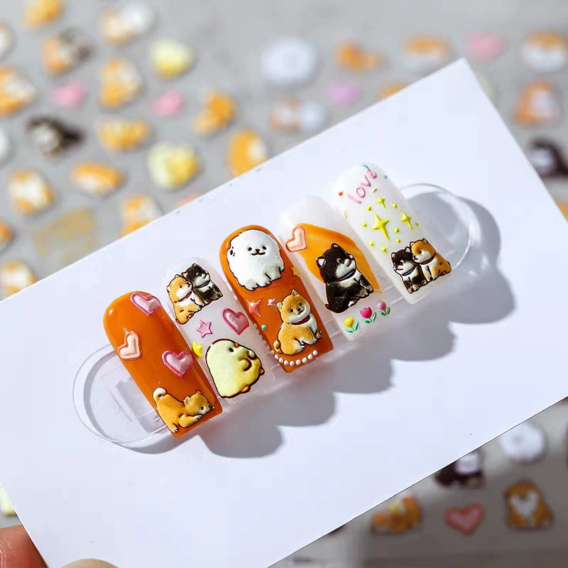 귀여운 만화 노란 오리 & 강아지 3D 릴리프 스티커  - Nail Art Yellow 리뷰 및 가격