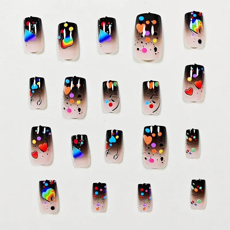 24개입 누드 프레스온 네일 짧은 스퀘어 모양 레인보우 - Nail Art Love 리뷰 및 가격