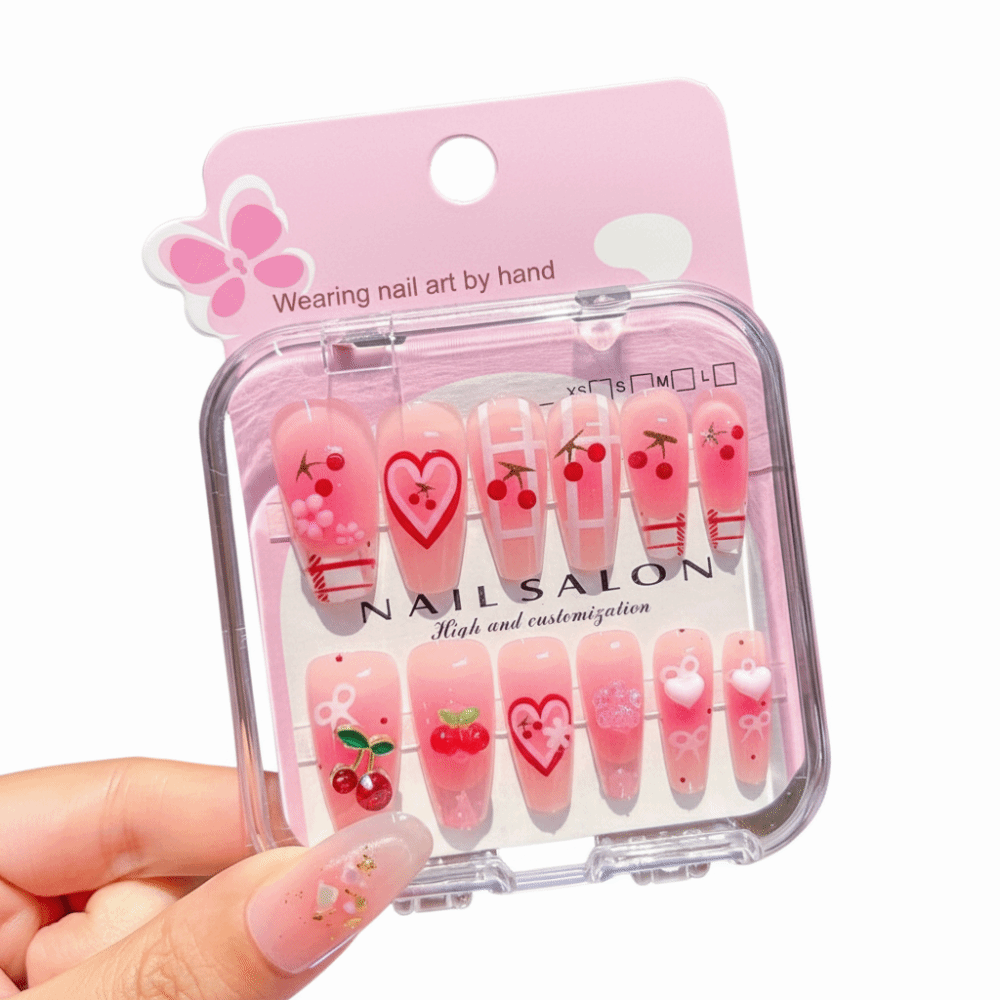 귀여운 체리 하트 무늬 프레스온 네일, 탈부착 가능한  - Nail Art Love 리뷰 및 가격