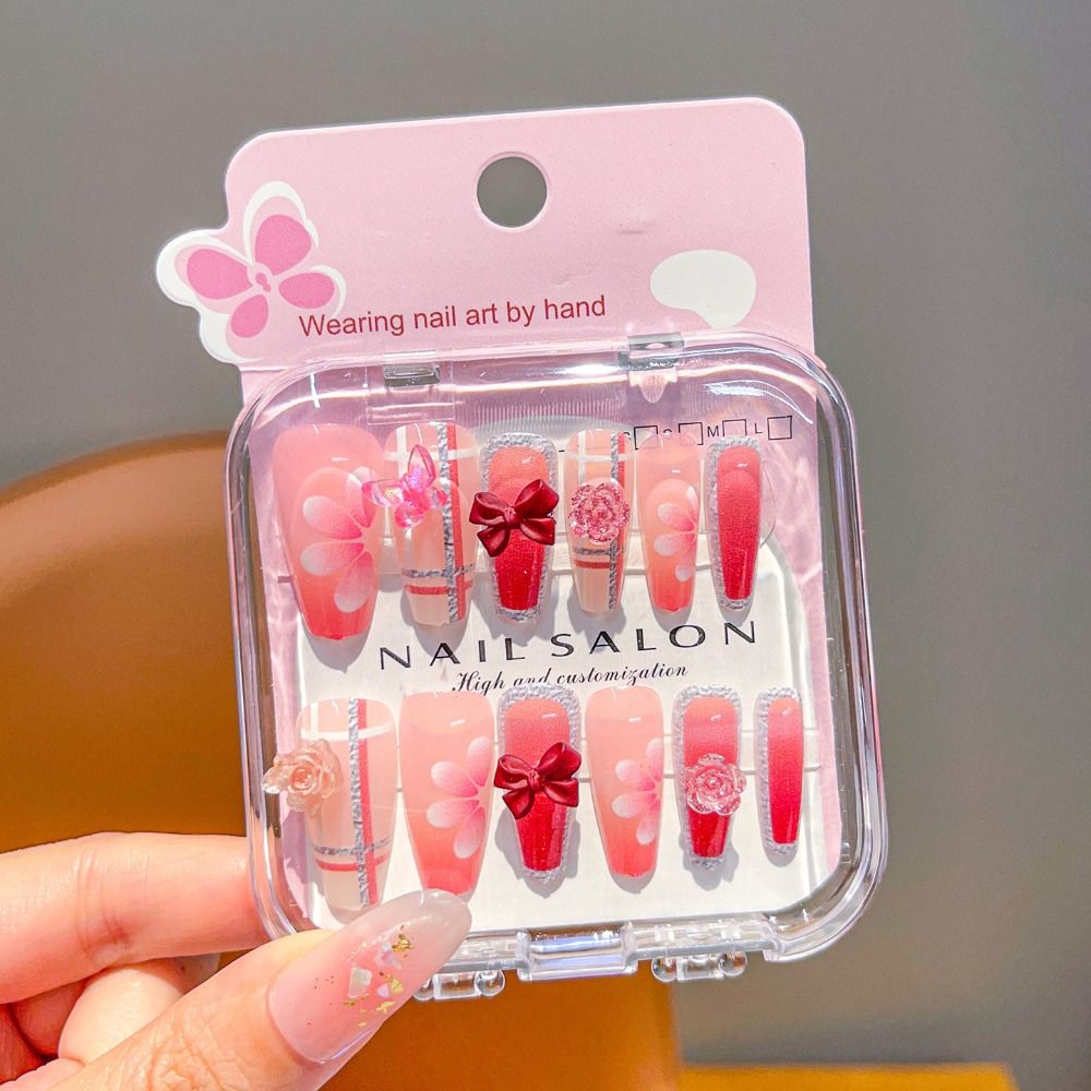 귀여운 체리 하트 무늬 프레스온 네일, 탈부착 가능한  - Nail Art Love 리뷰 및 가격