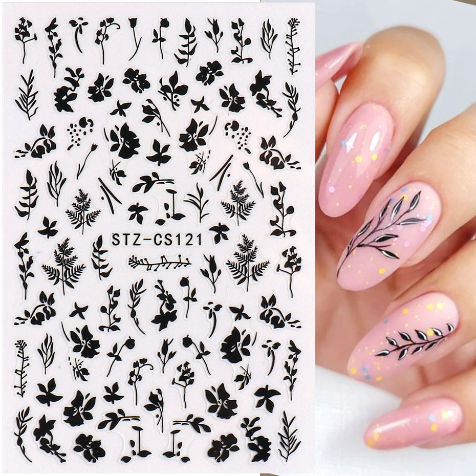 2pcs 3D 간단한 꽃 잎 네일 스티커 우아한 검은  - Nail Art Rose Gold 리뷰 및 가격