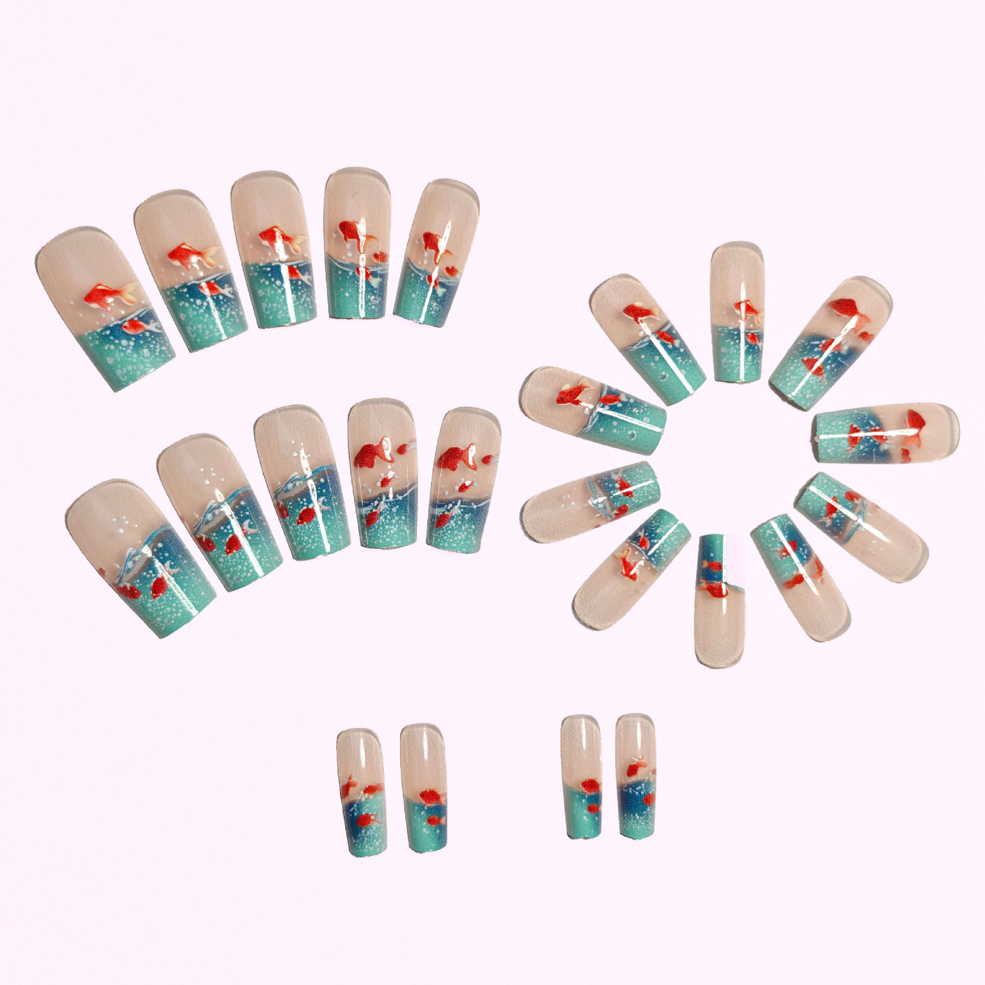 여성용 중간 길이 사각형 페이크 네일, 여름 블루 워터 - Nail Art Yellow 리뷰 및 가격