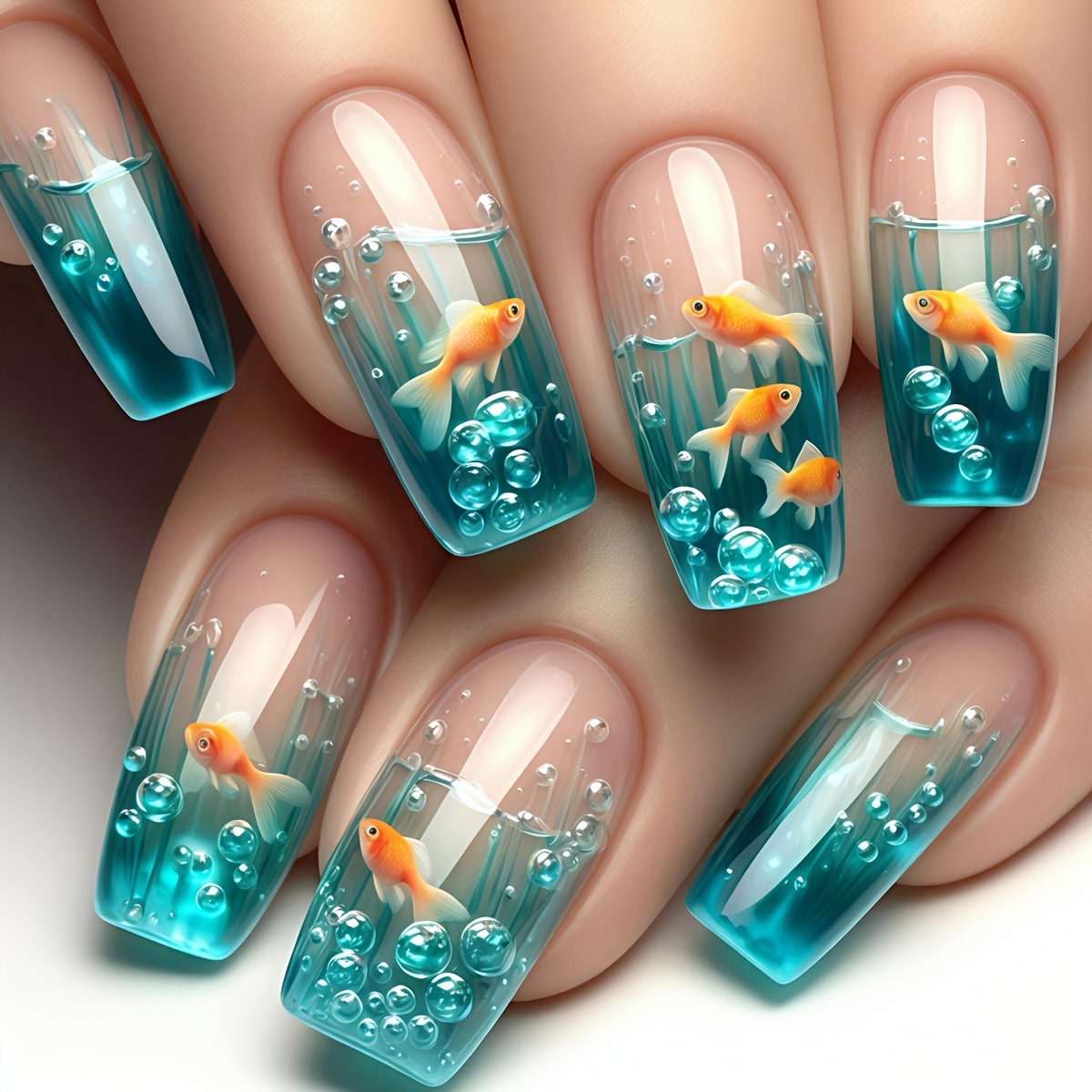 여성용 중간 길이 사각형 페이크 네일, 여름 블루 워터 - Nail Art Yellow 리뷰 및 가격