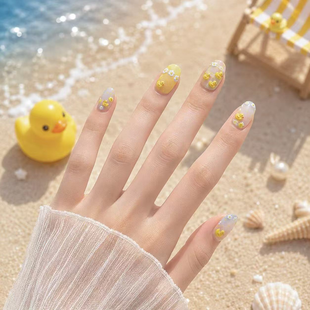 카와이 옐로우 덕 크랩 네일 스티커 만화 동물 데이지  - Nail Art Yellow 리뷰 및 가격