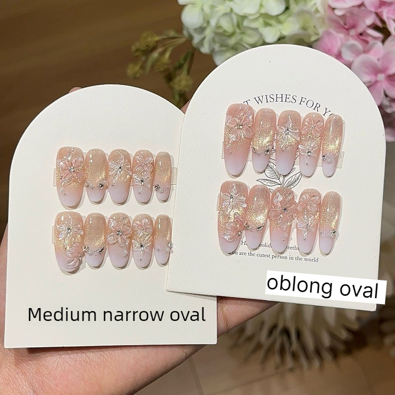 정교한 수제 프레스온 네일 클리어 핑크 골드 캣아이 옴 - Nail Art Ombre Pink 리뷰 및 가격