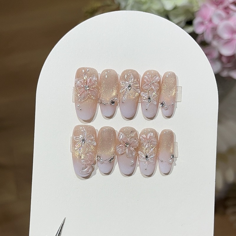 정교한 수제 프레스온 네일 클리어 핑크 골드 캣아이 옴 - Nail Art Ombre Pink 리뷰 및 가격