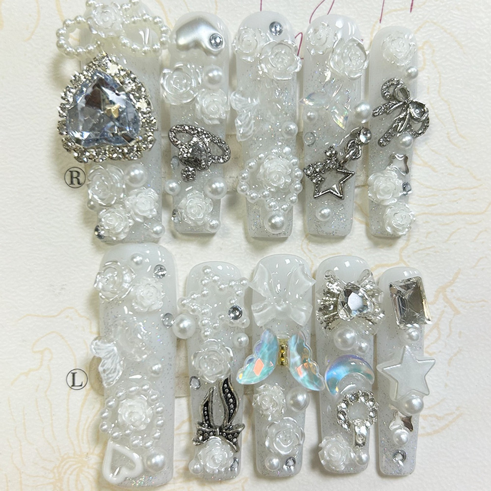10개입 귀여운 지라이 케이 화이트 핸드메이드 프레스온 - Nail Art Love 리뷰 및 가격