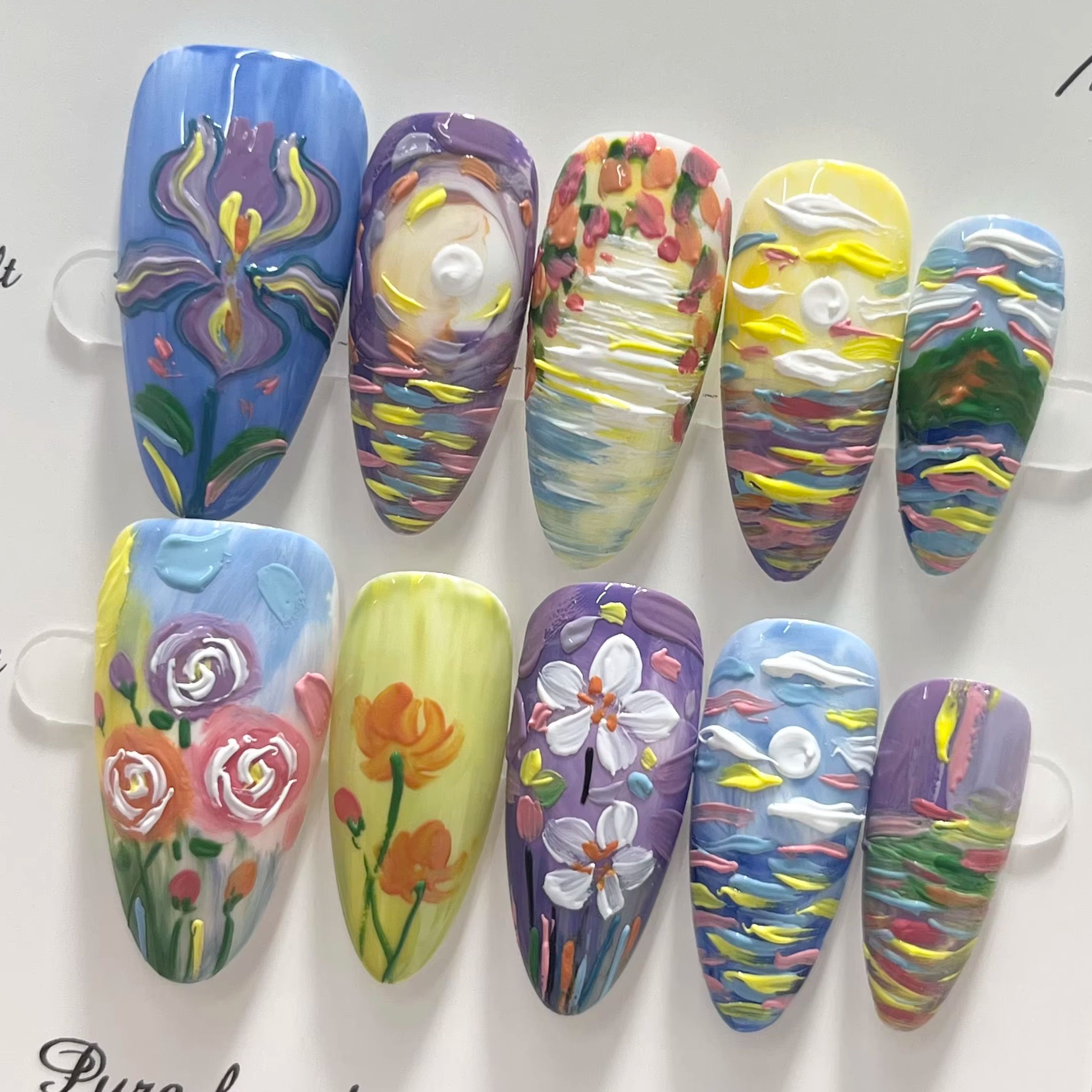 아몬드 모양 반 고흐 별이 빛나는 하늘 아이리스 꽃무늬 - Nail Art Van Gogh 리뷰 및 가격