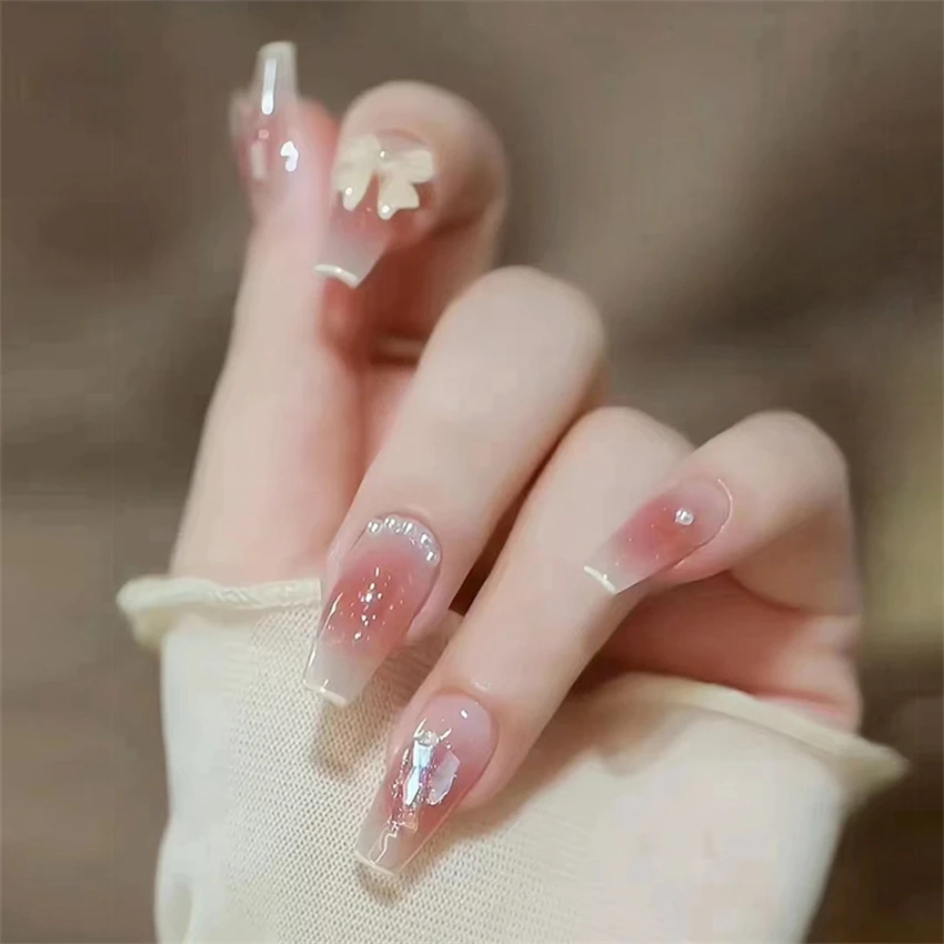 24 개/대 가짜 손톱 아트 보우 진주 사랑 인공 스퀘 - Nail Art Love 리뷰 및 가격