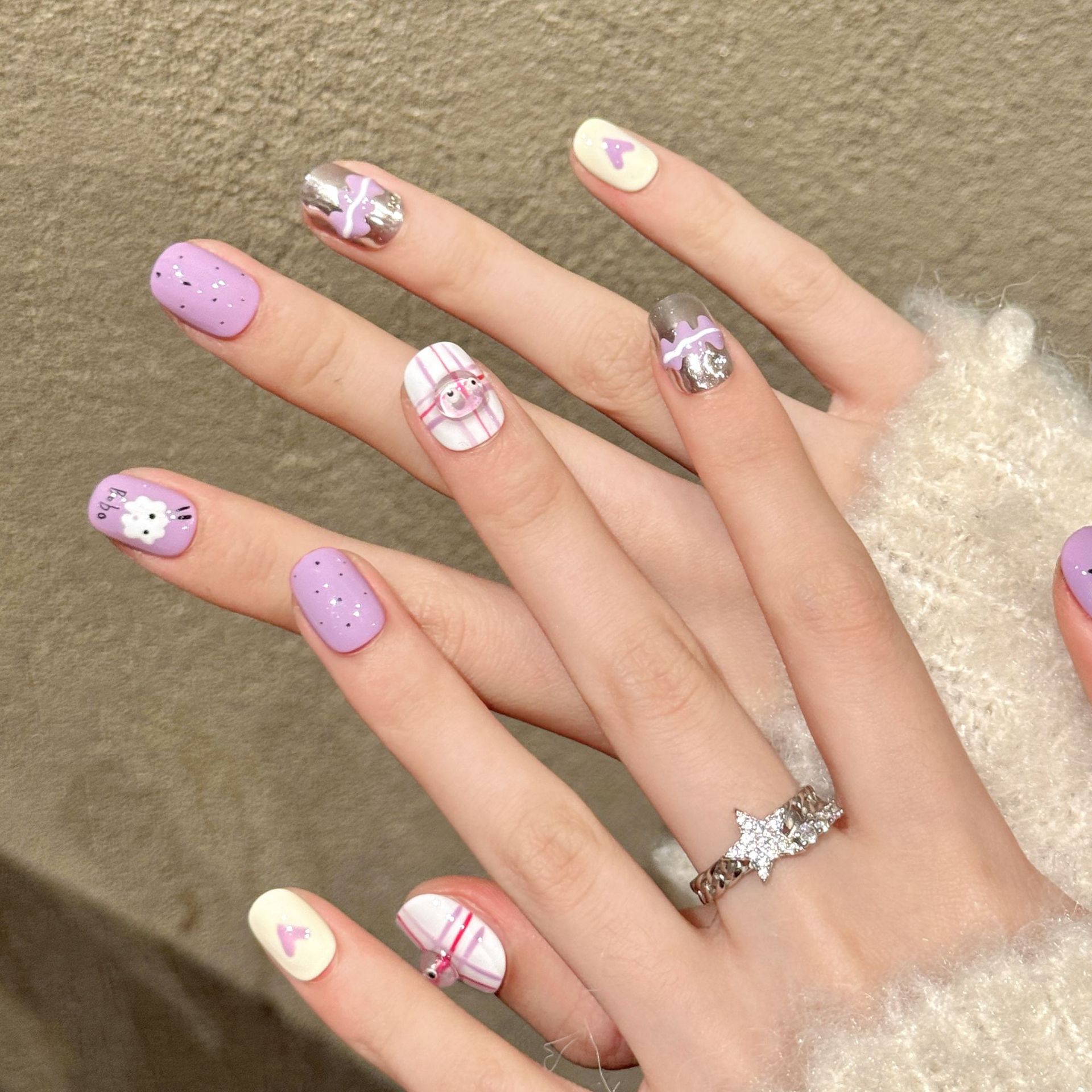 10개 수제 프레스드 숏 라운드 네일 아트, 보라색 재 - Nail Art Love 리뷰 및 가격